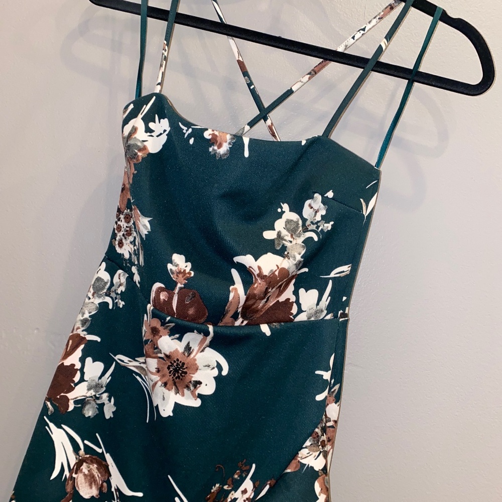 Green Floral High Low Dress w Slit